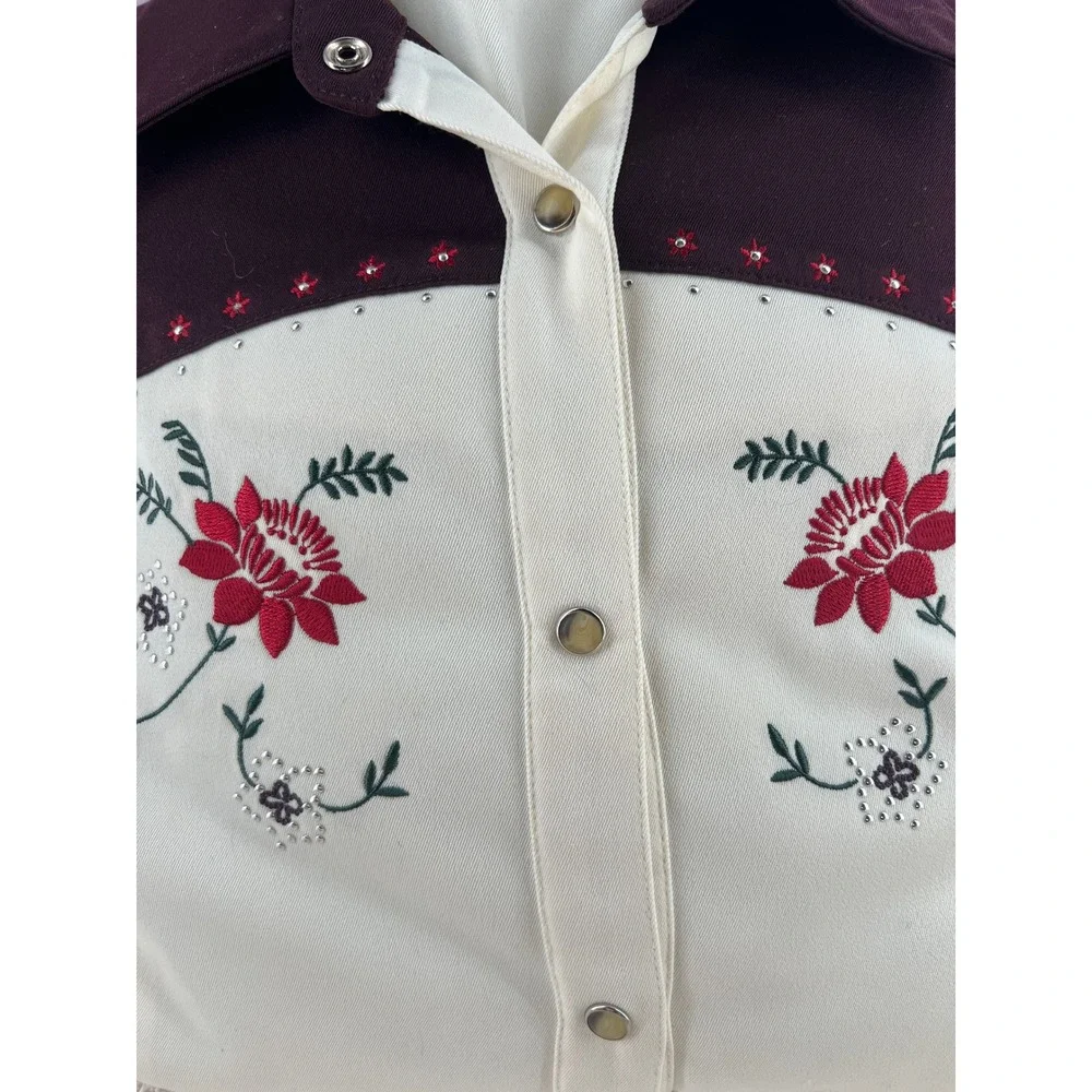 Vintage Western Snap Shirt Throw Pillow Upcycled Embroidered Cowboy Rustic Decor